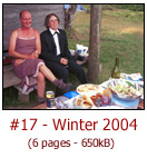Youngs Hut formal dinner, Cope Hut working bee, 2003 walk statistics, Dr T's Winter Quiz, Equipment News: Robobushie, Shoe with IQ